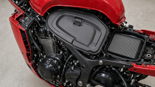 CBR600RR airbox open with a panel air filter visible