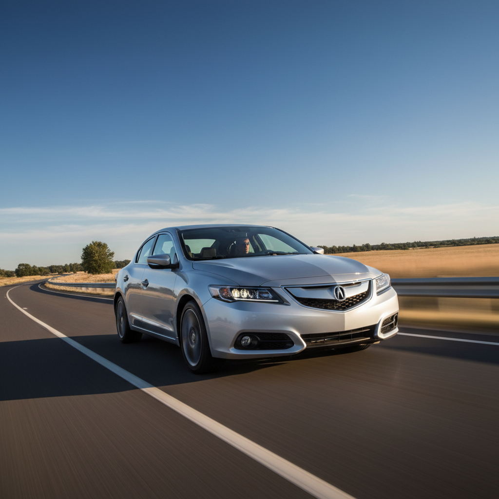 1:1 Ratio image of a Acura ILX (2013-2015) driving fast down the road