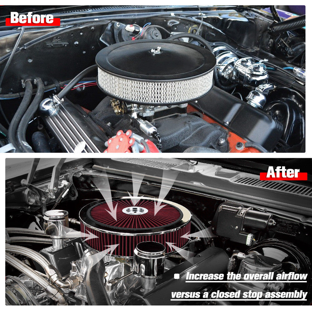 14" x 3" Round Washable Air Cleaner w/ Chrome Lid For SBC BBC 350