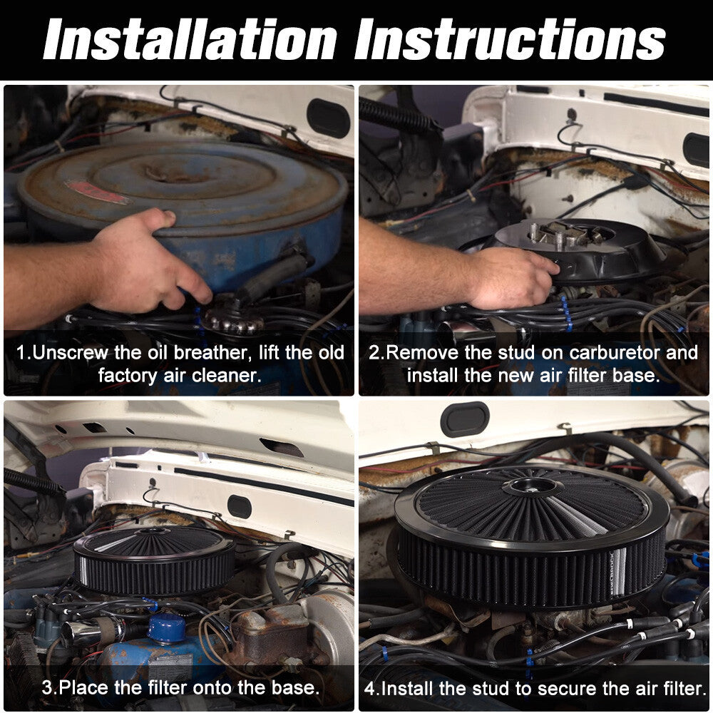 14" x 3" Round Washable Air Cleaner w/ Chrome Lid For SBC BBC 350