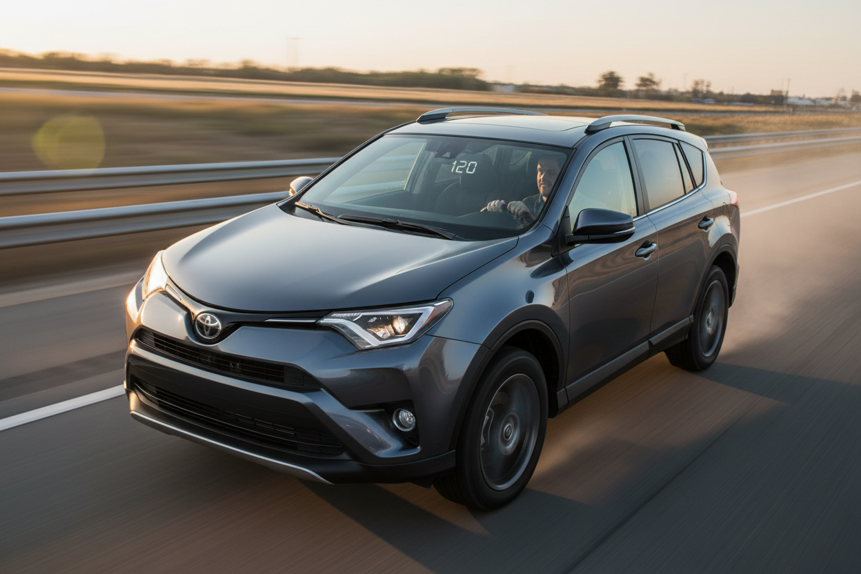 2018 Toyota RAV4 driving fast showing speed and excitement