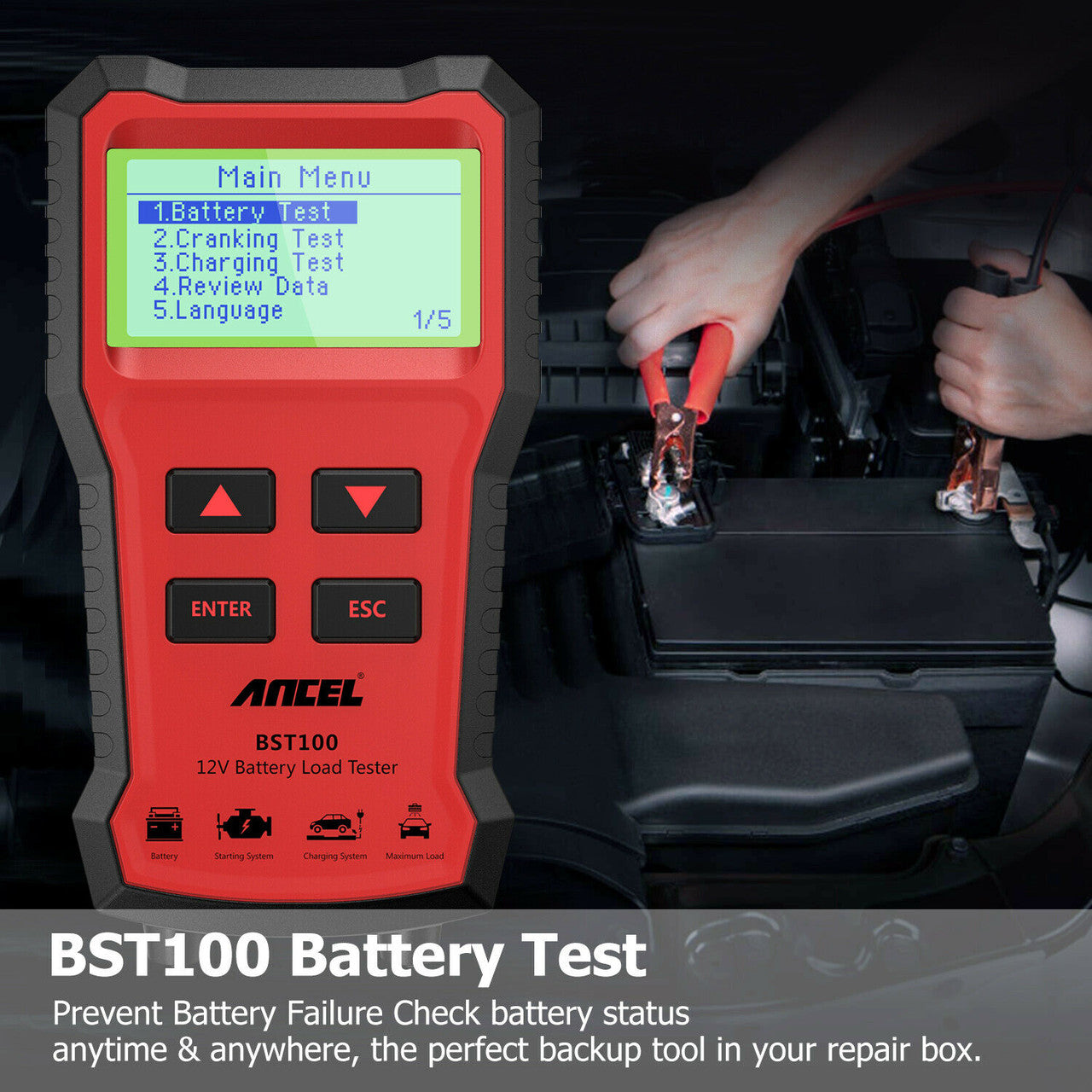 12V Automotive Car Battery Tester 220Ah Charging Cranking Test Analyzer