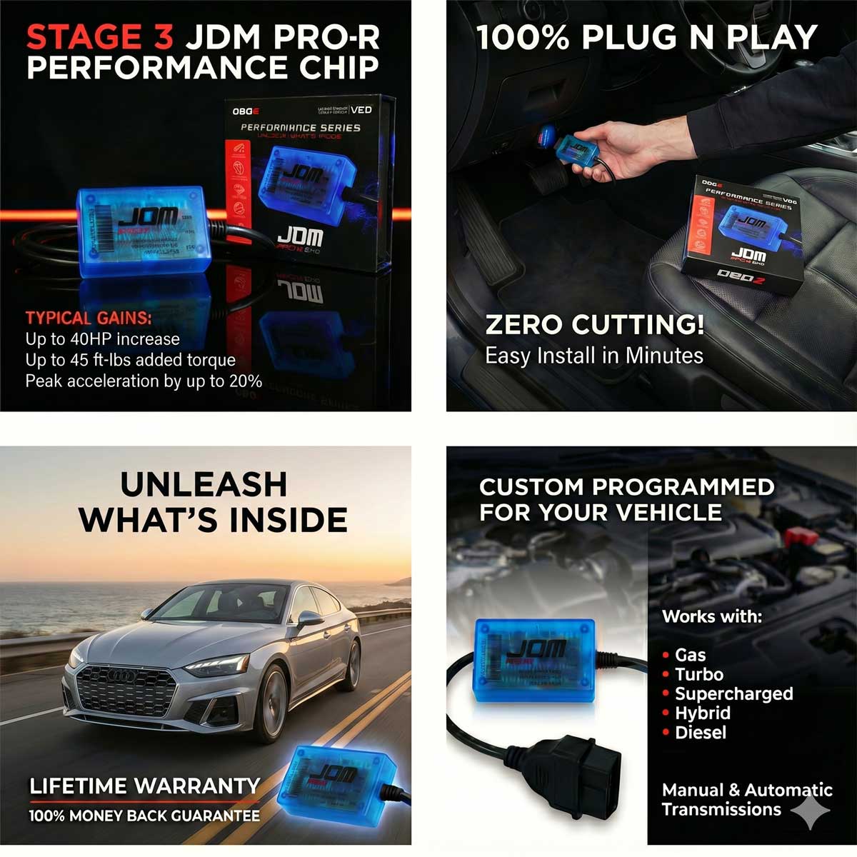 Chip de rendimiento IA OBD2 de etapa 3 para Audi | Módulo de optimización de motor Plug and Play +40 CV / +45 par motor