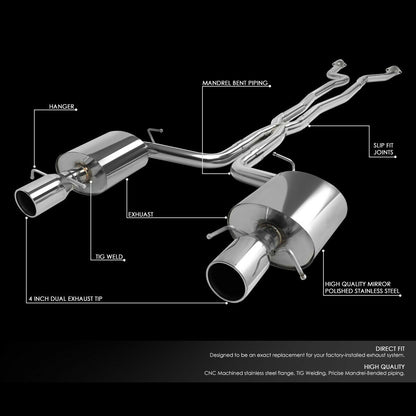 Dual Muffler Catback Exhaust System+4.5"Tips for Cadillac CTS V Sedan (2009-2014) with 6.2L V8 Engine