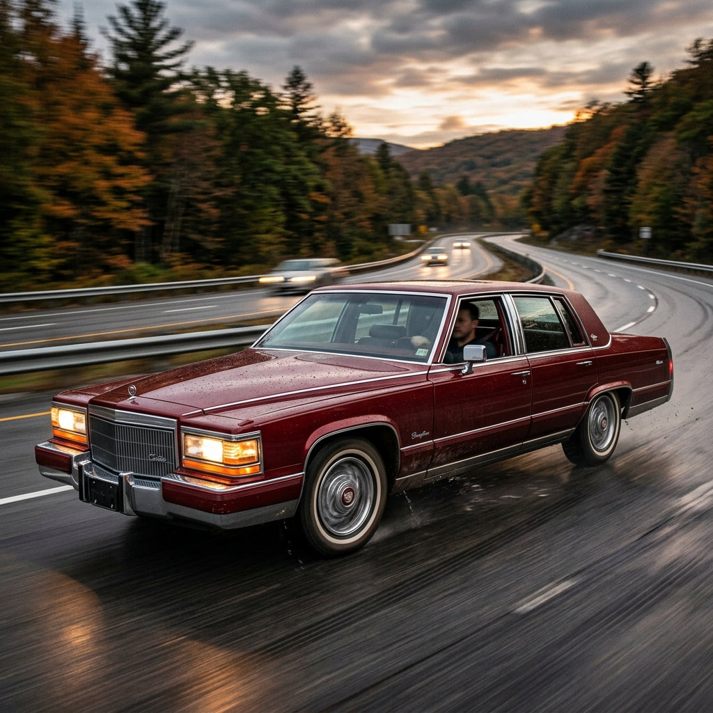 Action Shot: Cadillac Brougham Driving Fast