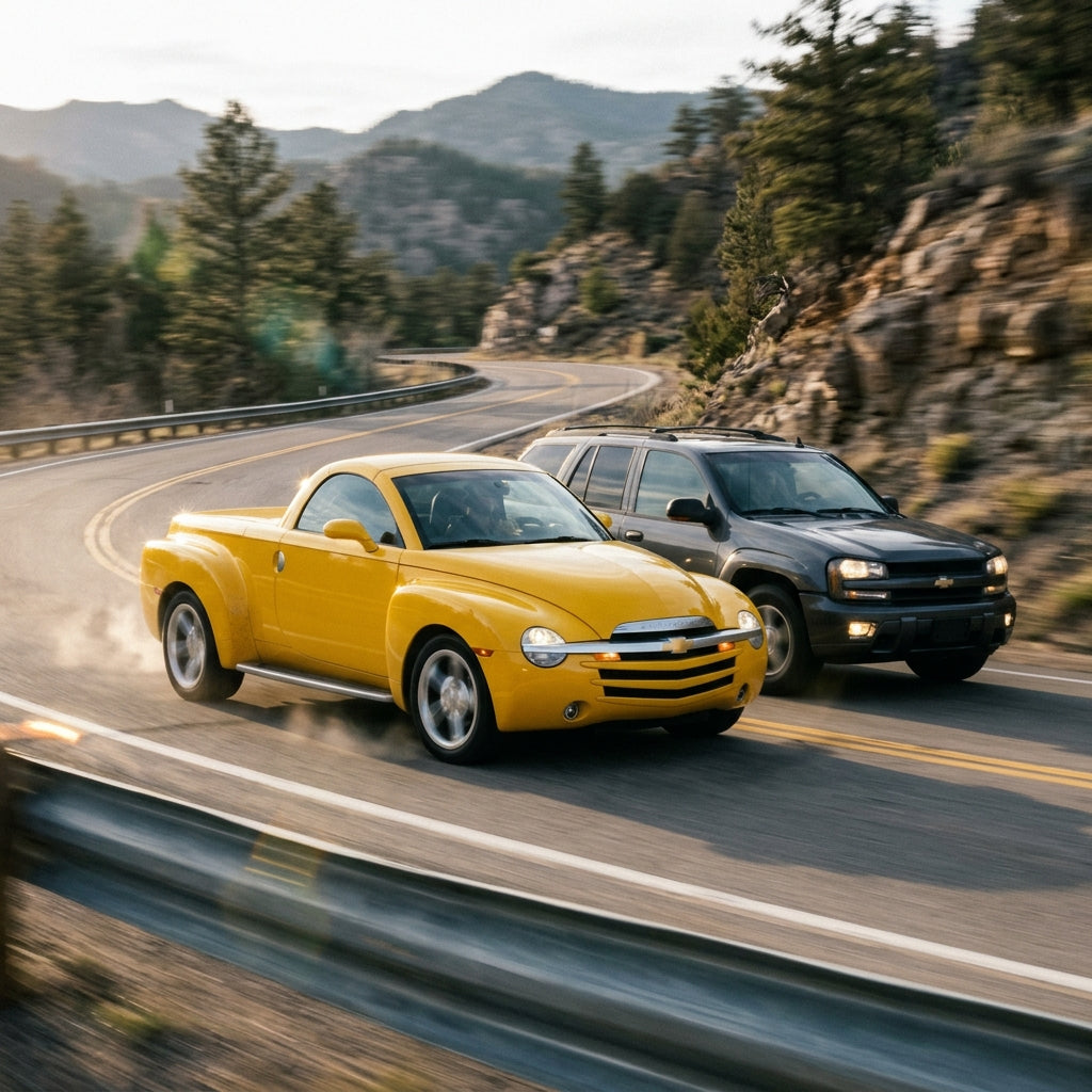 Action Shot: Chevrolet SSR,Trailblazer Driving Fast