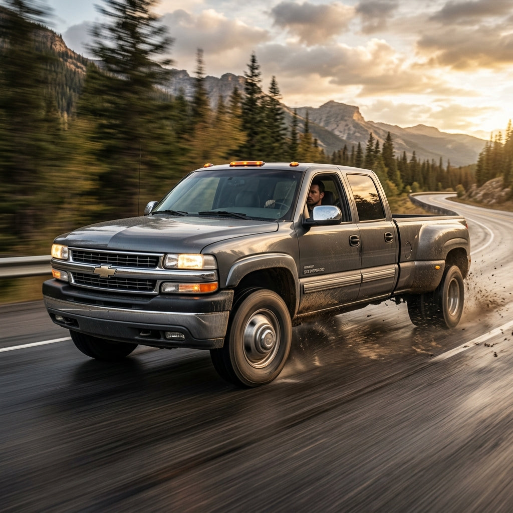 Action Shot: Chevrolet Silverado 3500 Driving Fast
