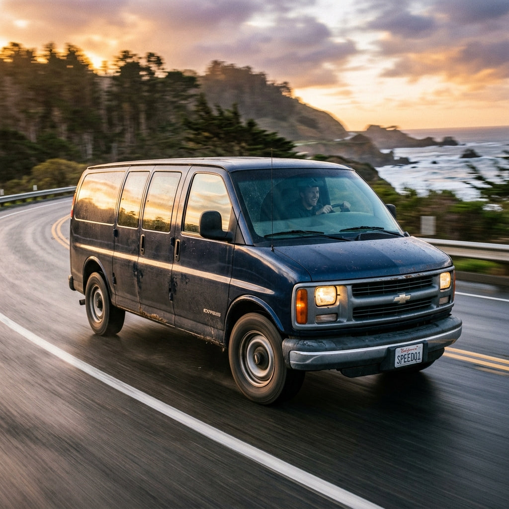 Action Shot: Chevrolet, GMC Express, Savana Driving Fast