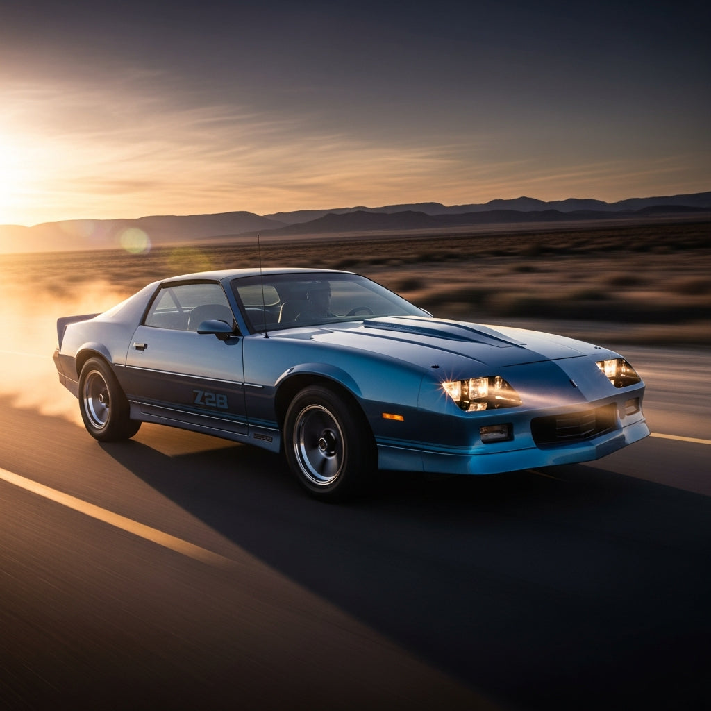 Action Shot: Chevrolet, Pontiac Camaro, Firebird Driving Fast