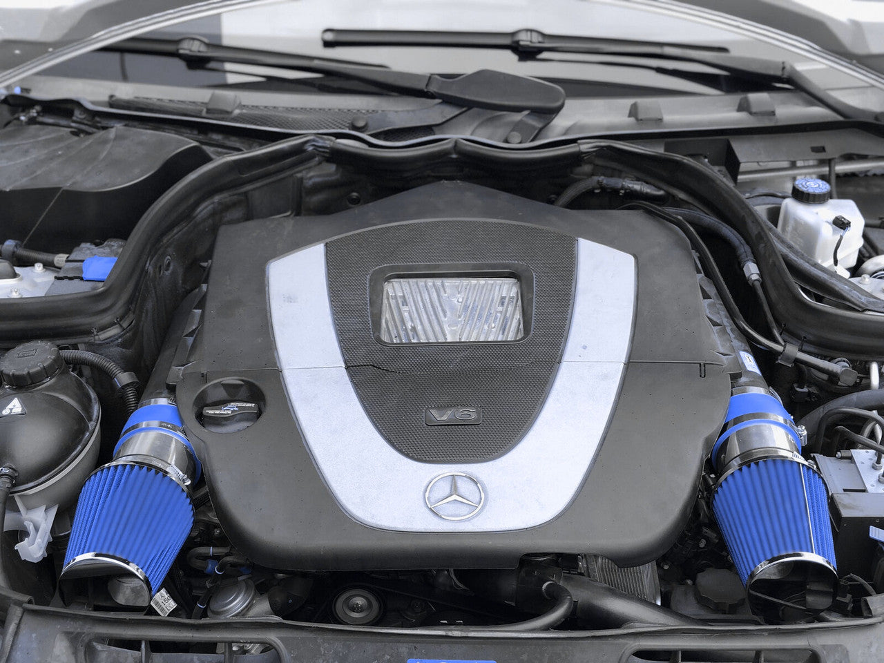 Black Short Ram Air Intake Kit For 2008-2012 Mercedes Benz C300 & C350 3.0L/3.5L V6 - Silver Aluminum Pipe With Black Filter, Performance Part