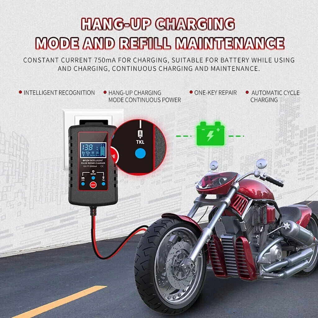 6V 12V Automatic 2.0 Amp Battery Charger for Car Motorcycle Car ATV