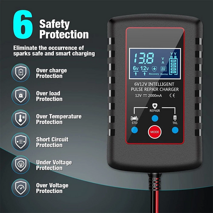 6V 12V Automatic 2.0 Amp Battery Charger for Car Motorcycle Car ATV