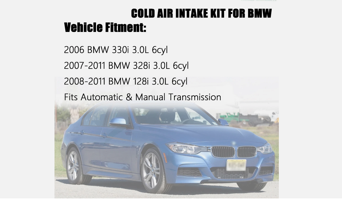 Cold Air intake for BMW 128i 328i 330i (2007-2011) with 3.0L V6 Engine