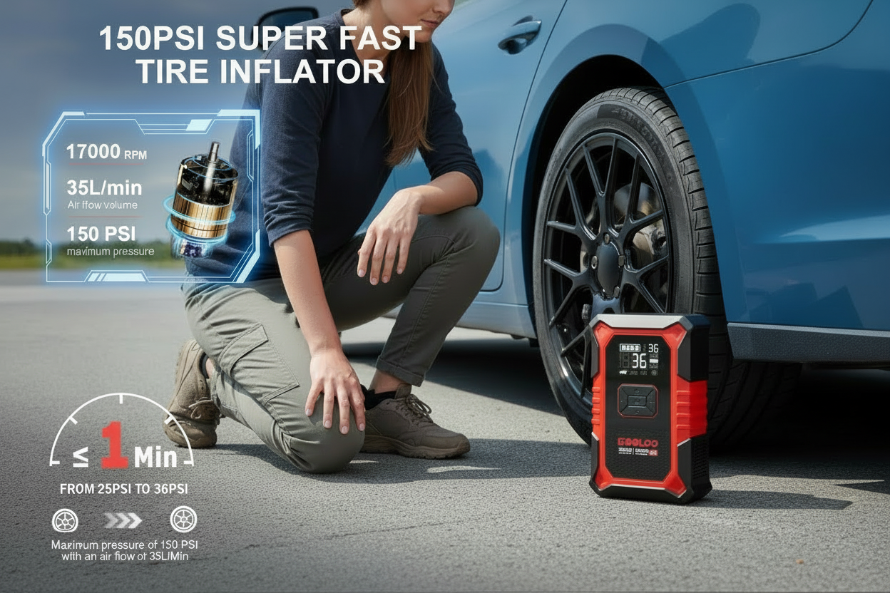 Portable Jump Starter & Air Compressor 3000A 12V Car Truck Gas Diesel Battery Charger & Booster
