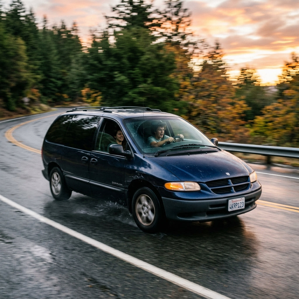 Action Shot: Dodge Caravan Driving Fast