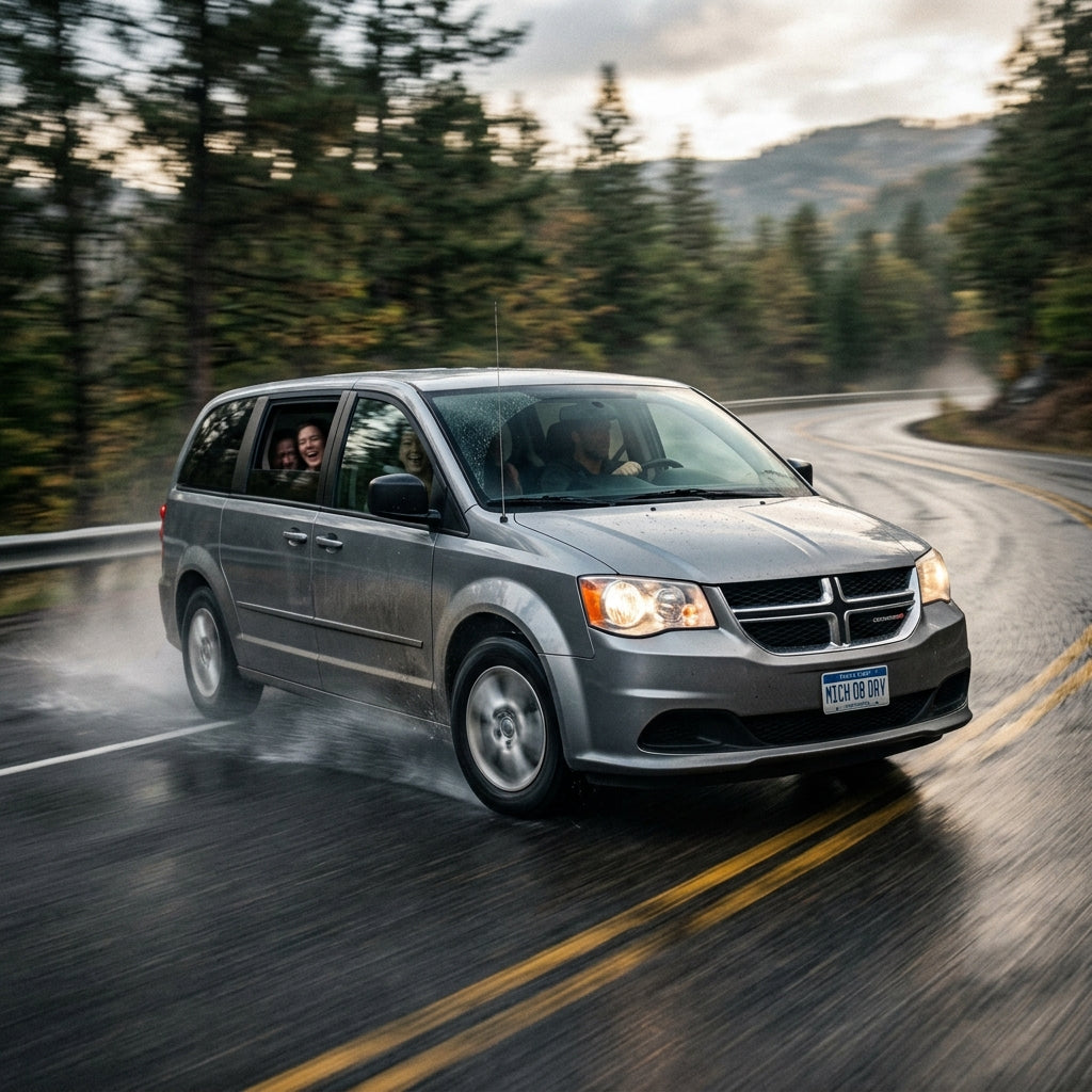 Action Shot: Dodge Caravan Driving Fast