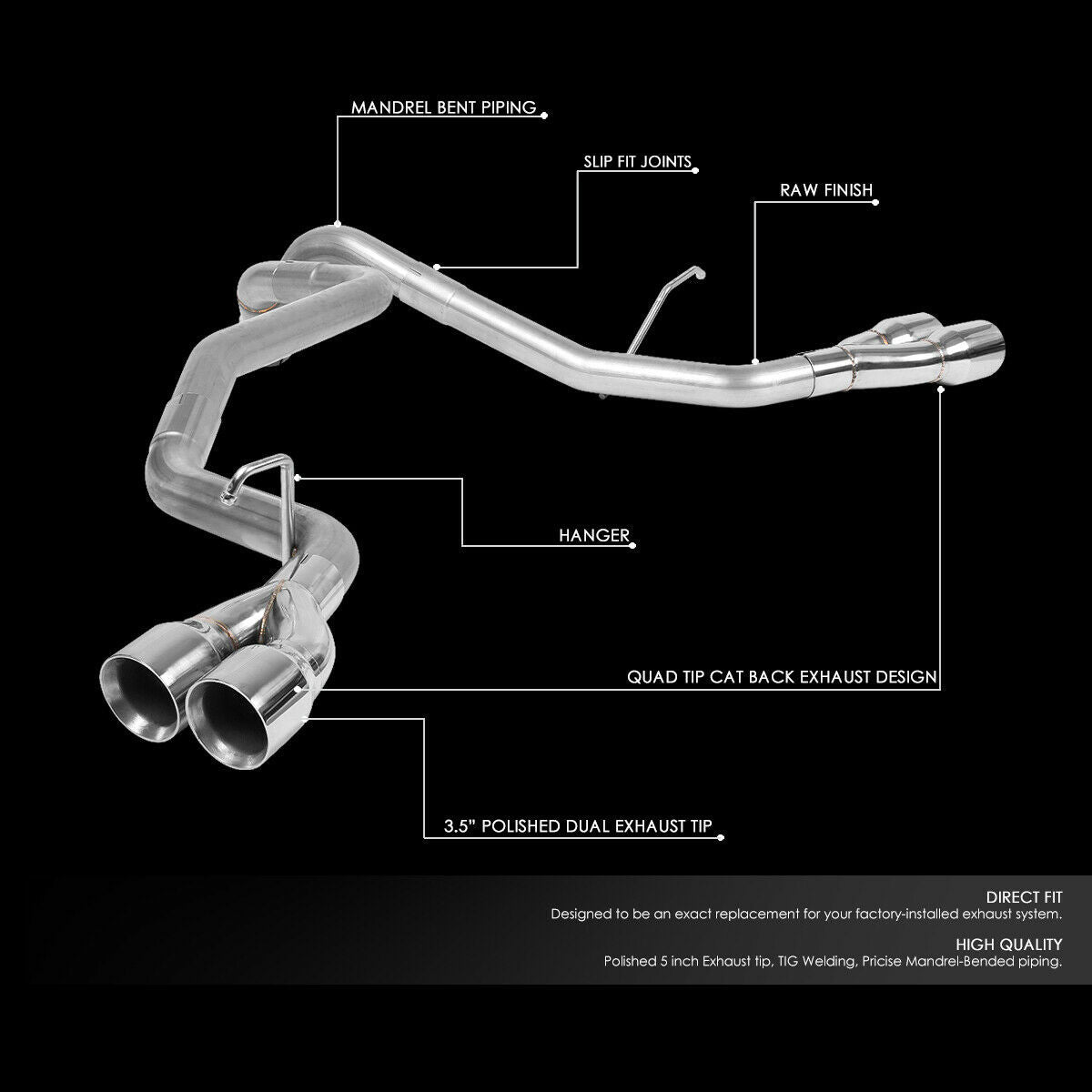 Cat Back Exhaust Kit w/3.5"OD Muffler Tip For Cadillac Escalade/GMC Yukon (2009-2013) with 6.2L V8 Engine