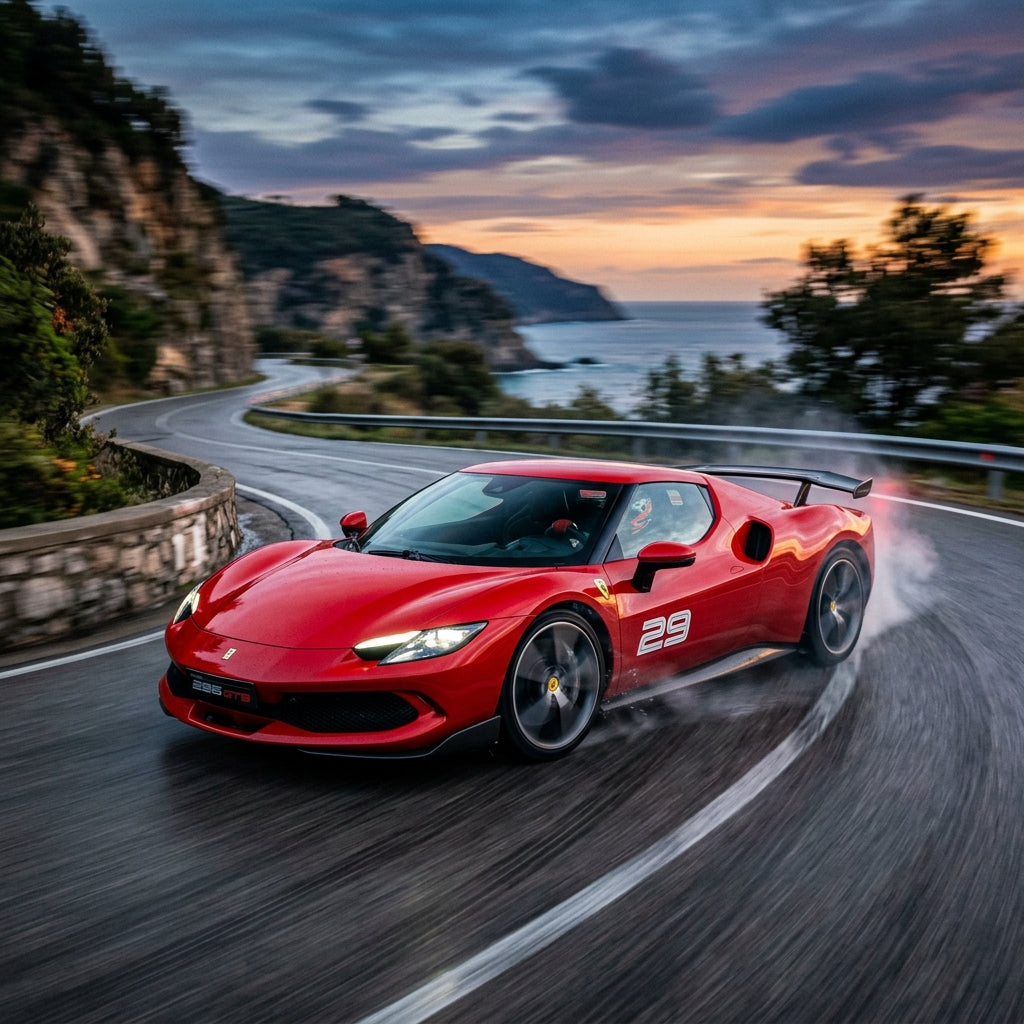 Action Shot: Ferrari 296 Driving Fast