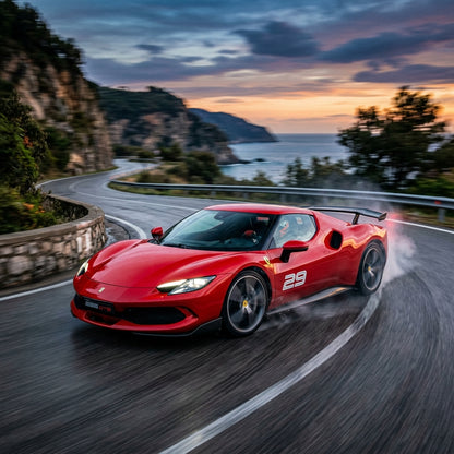 Action Shot: Ferrari 296 Driving Fast