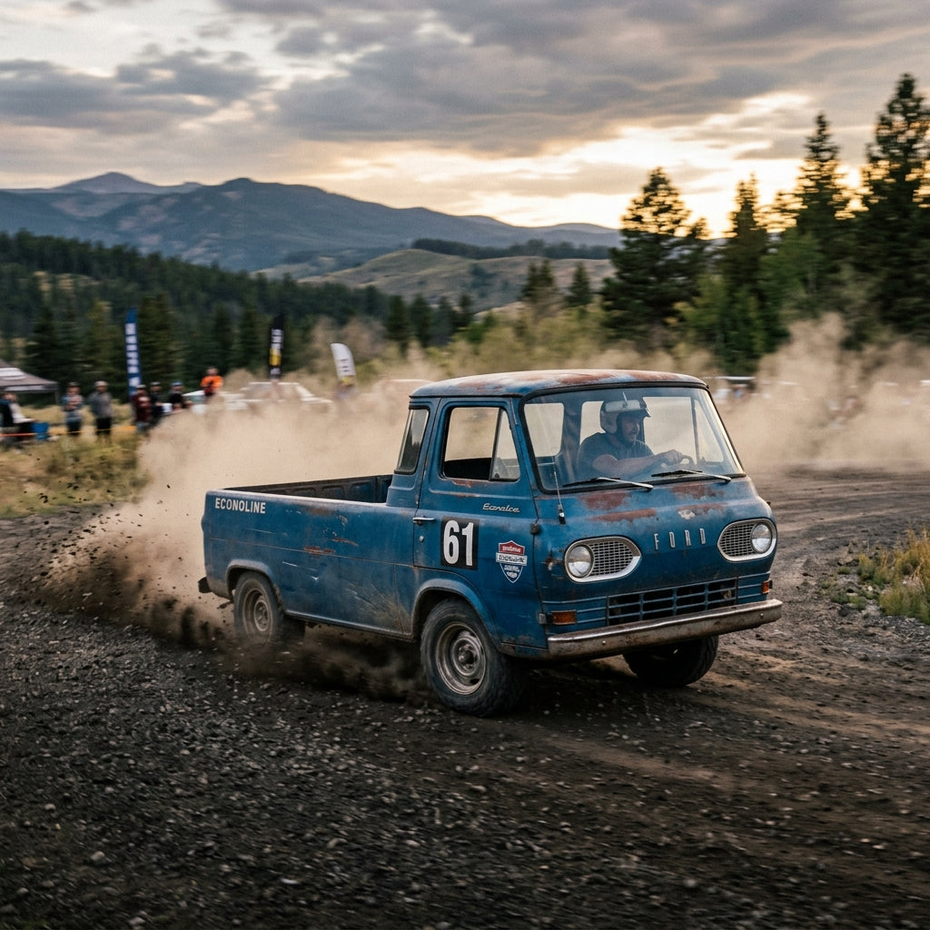 Action Shot: Ford Bronco,Econoline Driving Fast