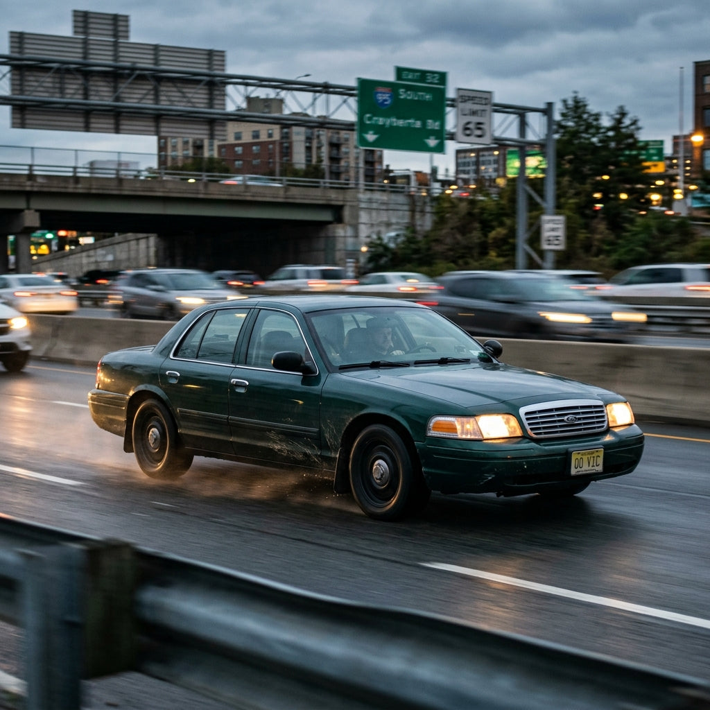 Action Shot: Ford Crown Victoria Driving Fast