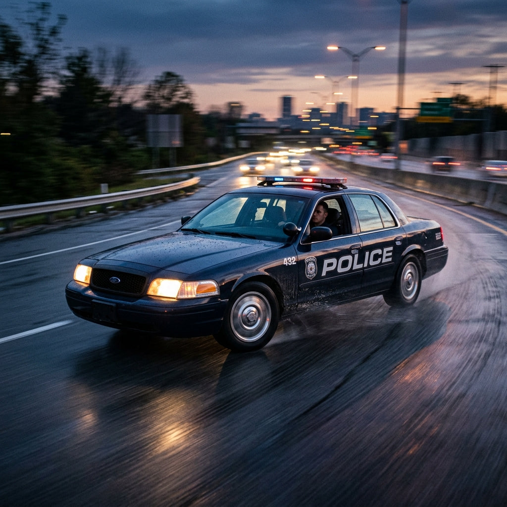 Action Shot: Ford Crown Victoria Driving Fast