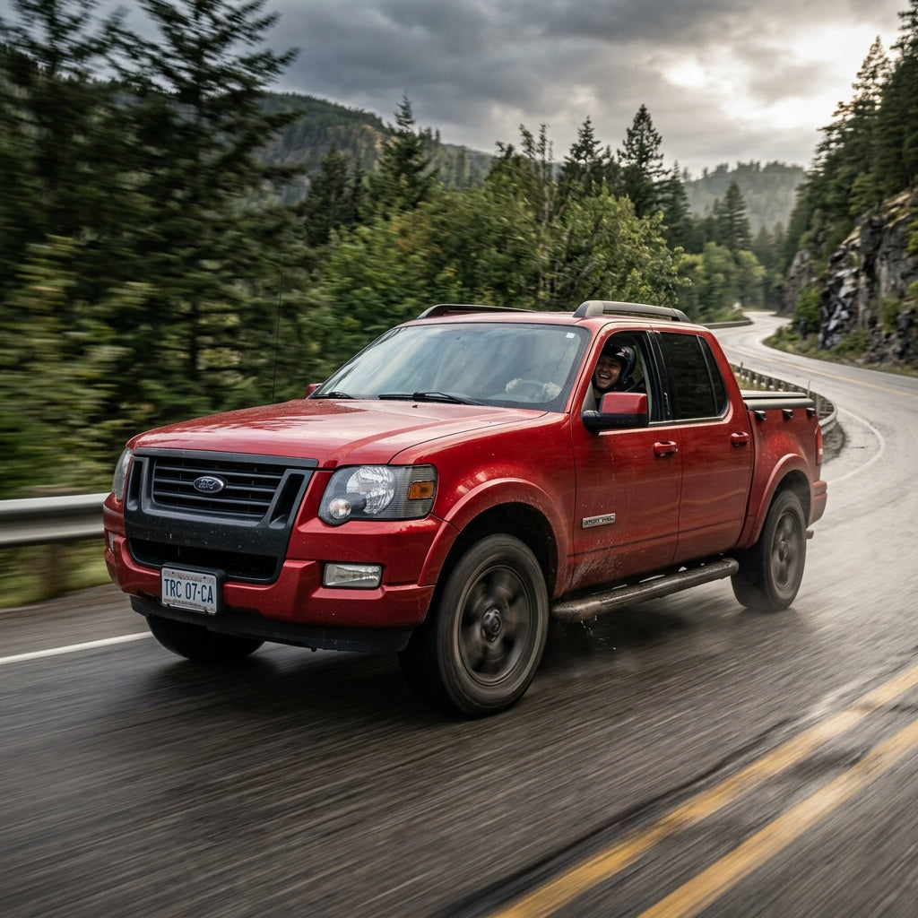 Action Shot: Ford Explorer Sport Trac Driving Fast