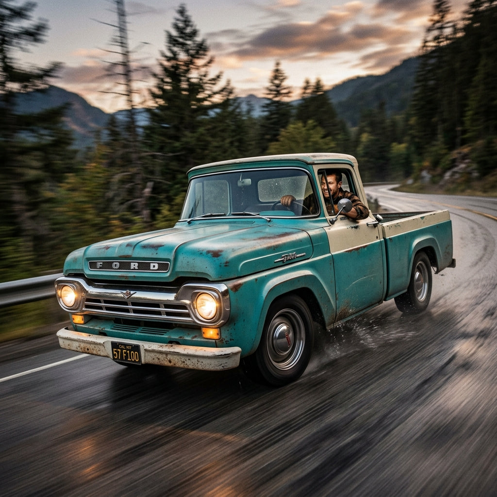 Action Shot: Ford F-100 Driving Fast