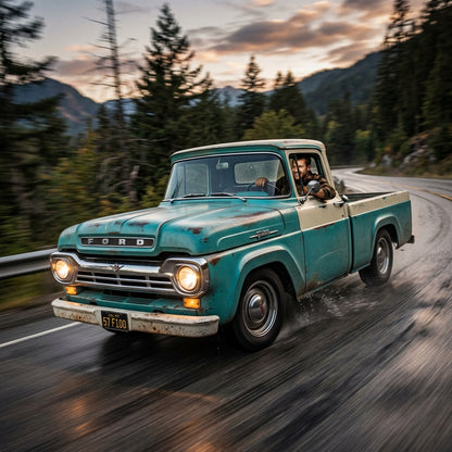 Action Shot: Ford F-100 Driving Fast