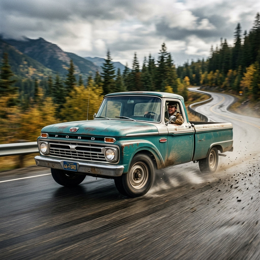 Action Shot: Ford F-100 Driving Fast