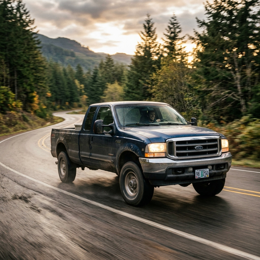 Action Shot: Ford F-250 Driving Fast