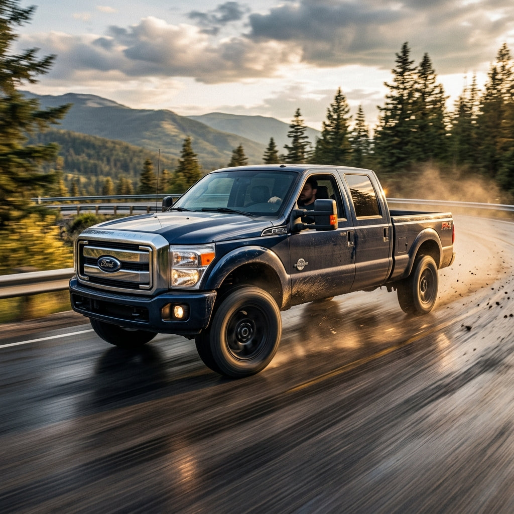 Action Shot: Ford F-250 Driving Fast