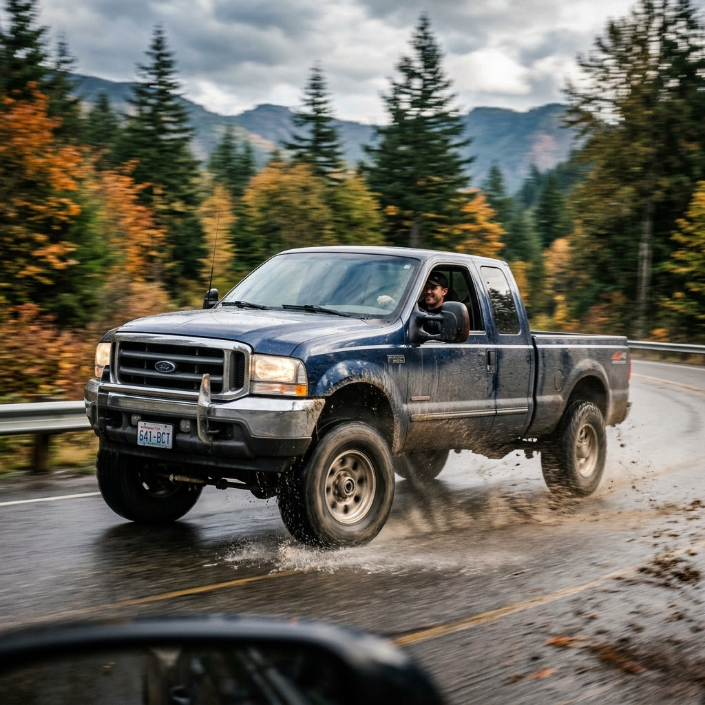 Action Shot: Ford F-250 Driving Fast