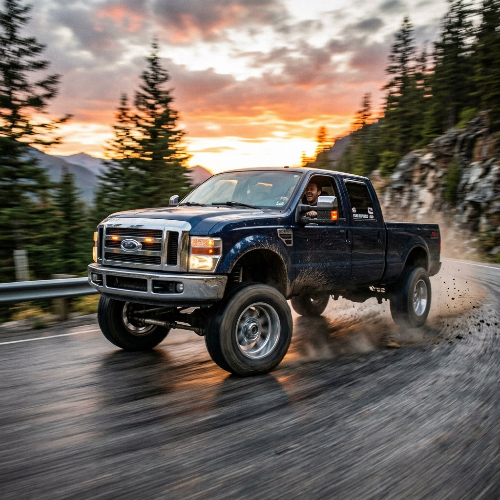Action Shot: Ford F-250 Driving Fast