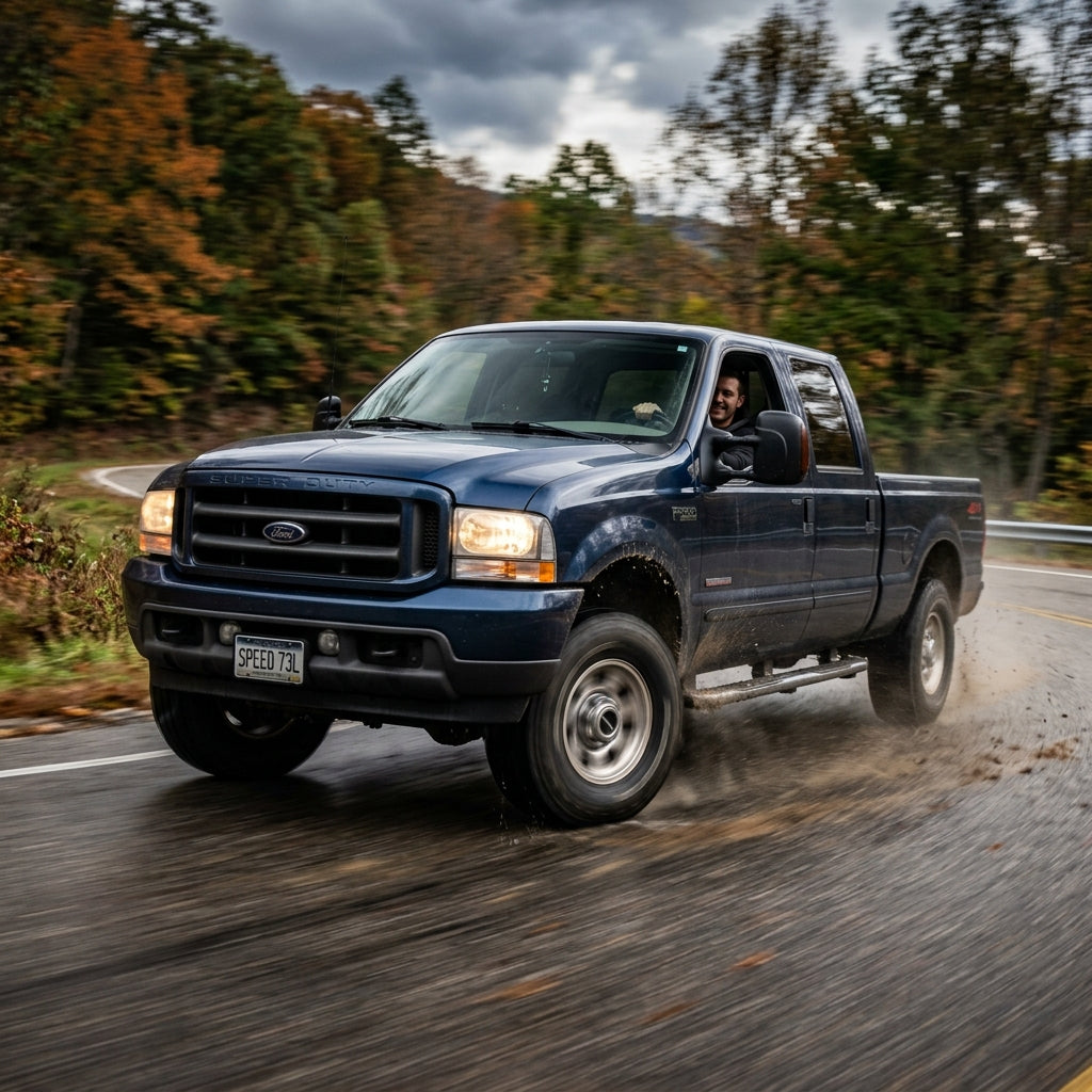 Action Shot: Ford F-250, F-350, F-450, Excursion Driving Fast