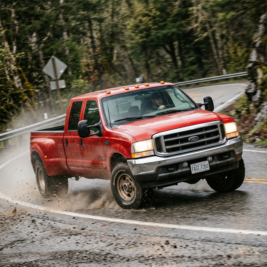 Action Shot: Ford F-350 Driving Fast