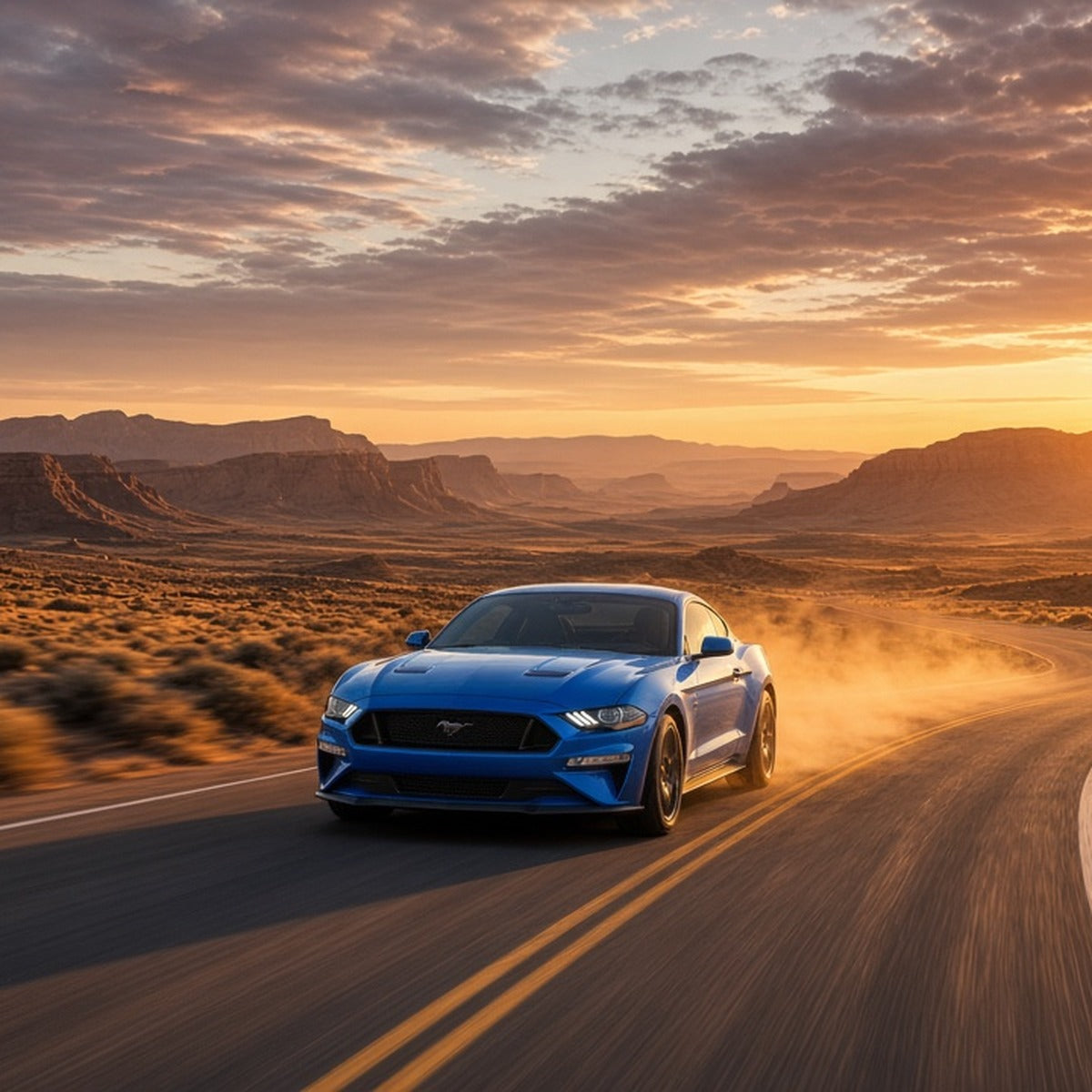 Stage 2 AI Performance Chip Module OBD2 for Ford – Adaptive Power & Fuel Efficiency - Ford Mustang GT driving fast