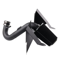 Black automotive air intake system on a white background