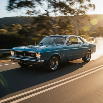 Action Shot: Ford Mustang, Falcon, Fairlane Driving Fast