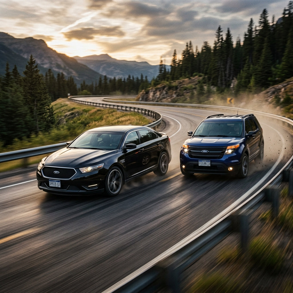 Action Shot: Ford Taurus,Explorer Driving Fast