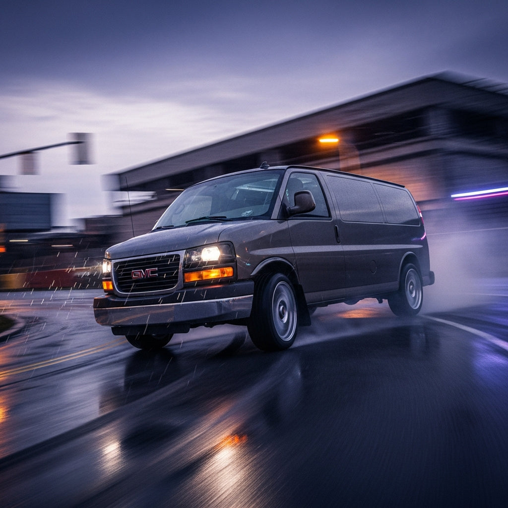 Action Shot: GMC Savana Driving Fast