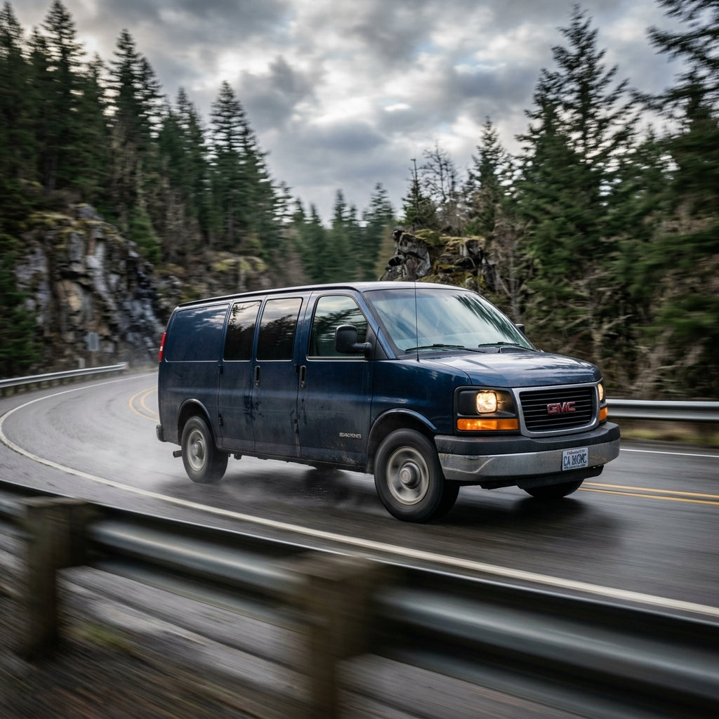 Action Shot: GMC Savana Driving Fast