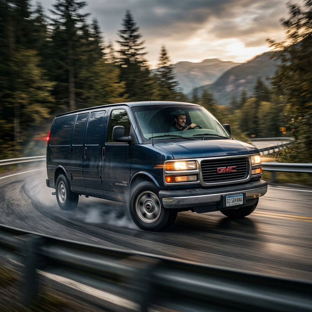 Action Shot: GMC Savana 1500 Driving Fast