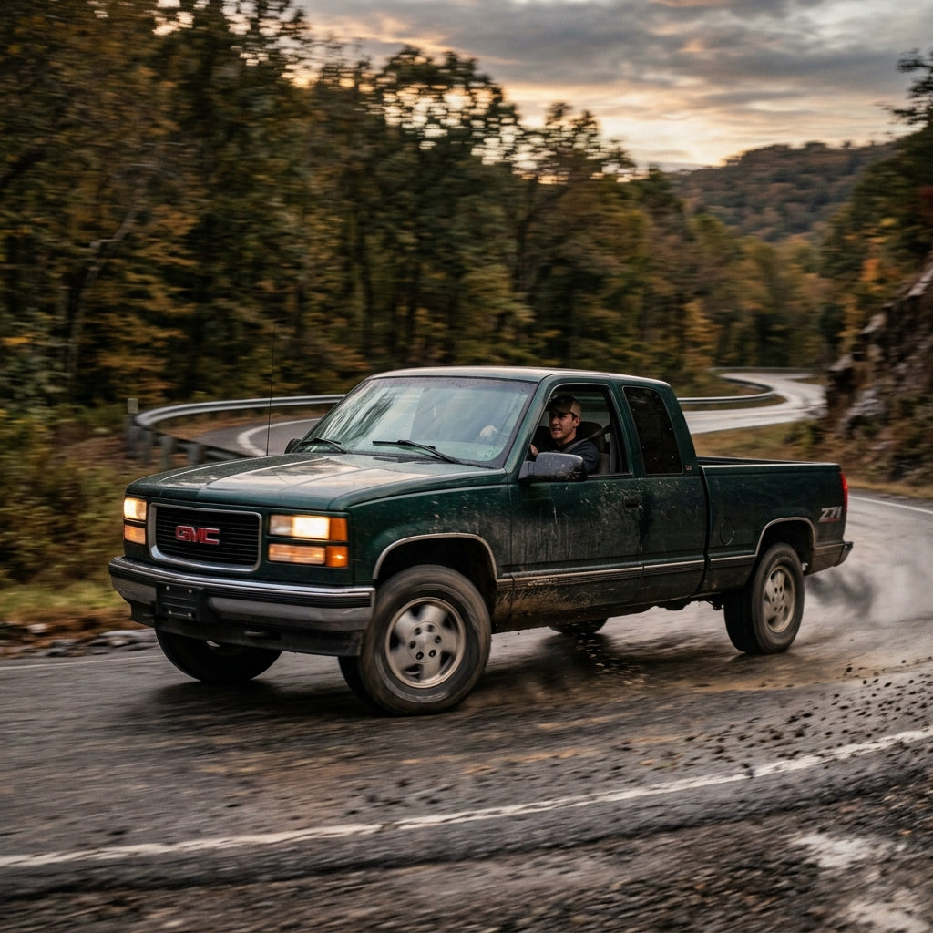 Action Shot: GMC Sierra Driving Fast