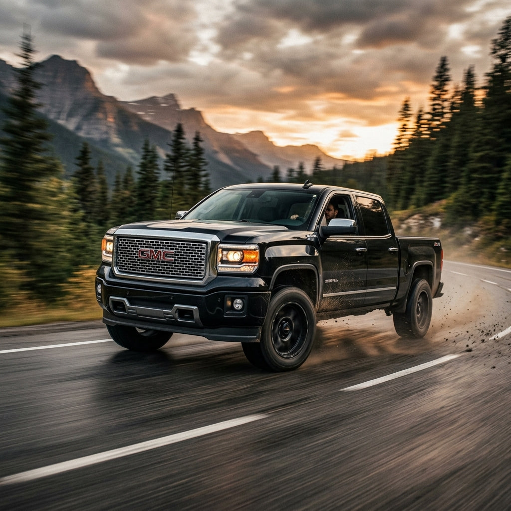 Action Shot: GMC Sierra Driving Fast