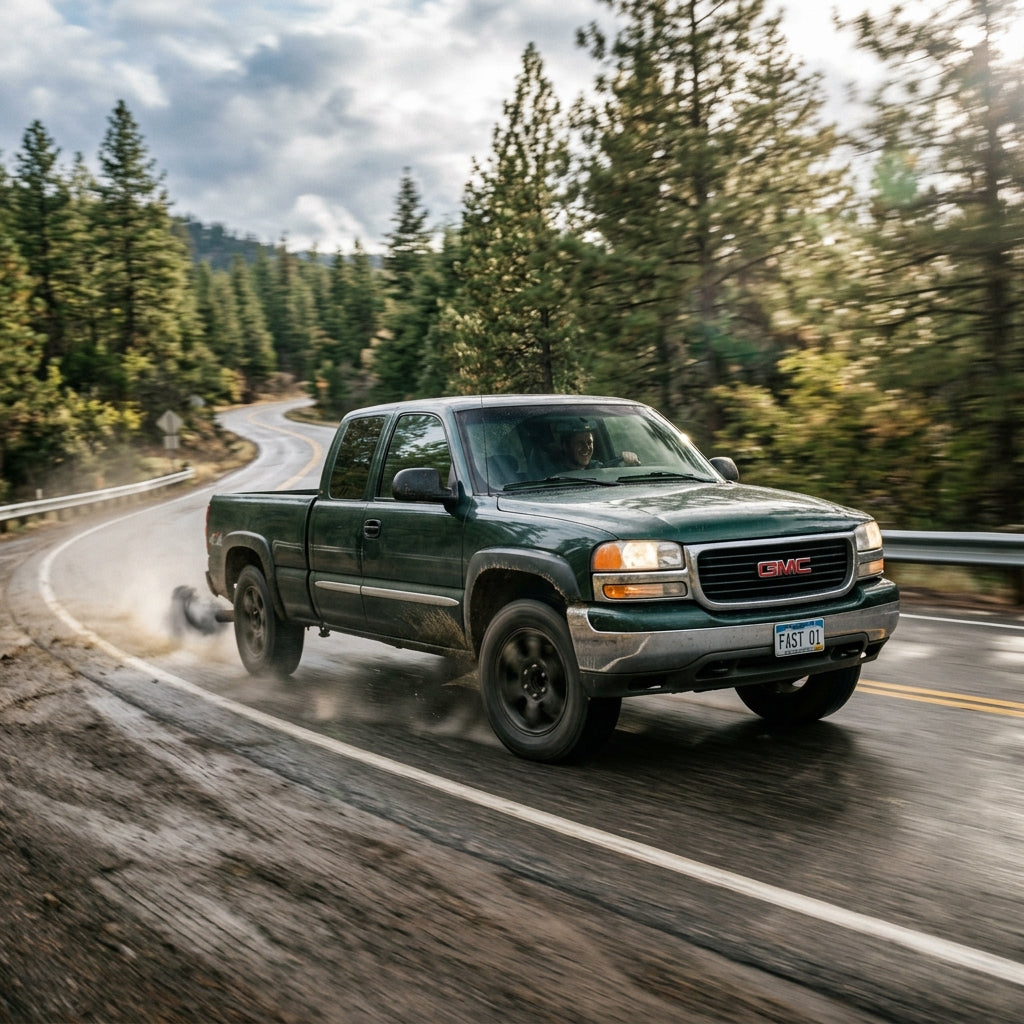 Action Shot: GMC Sierra Driving Fast