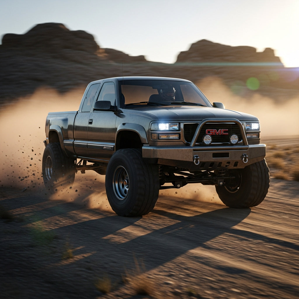 Action Shot: GMC Sierra Driving Fast