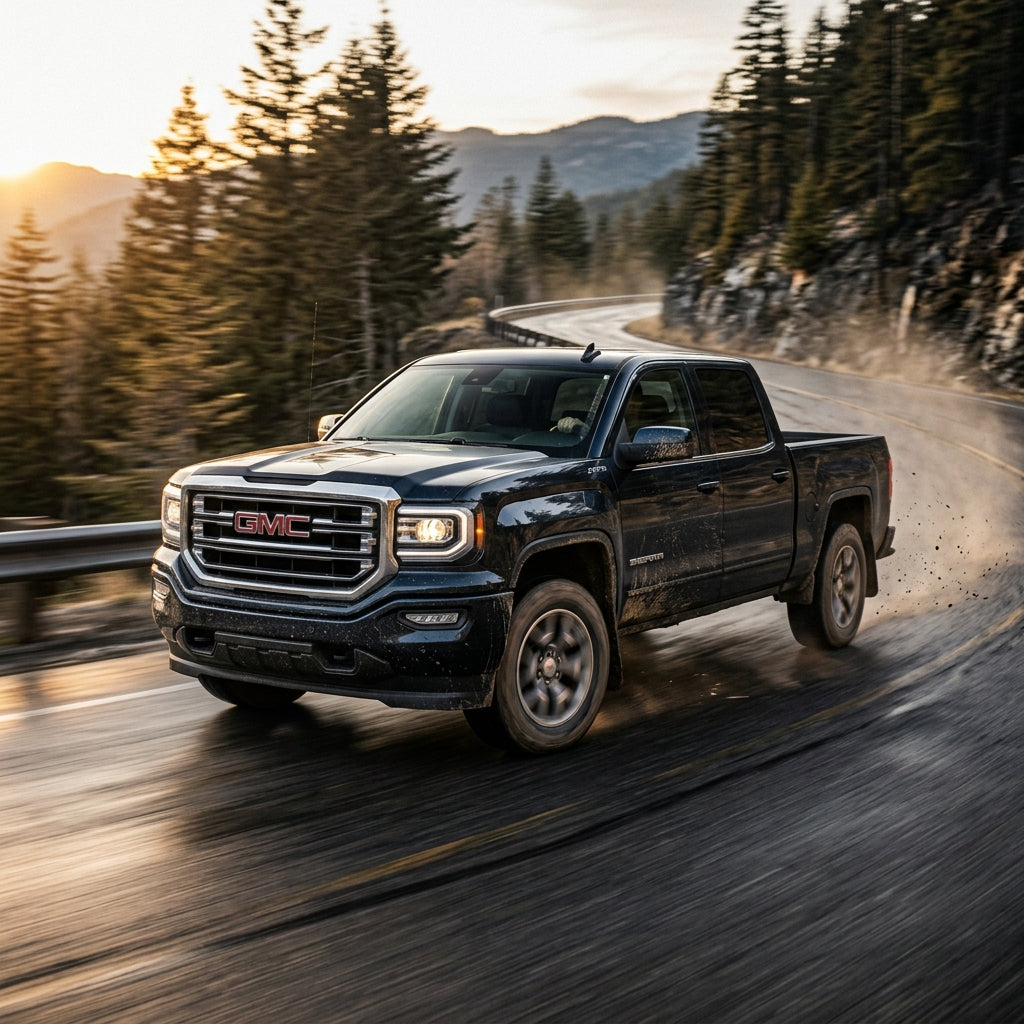 Action Shot: GMC Sierra Driving Fast