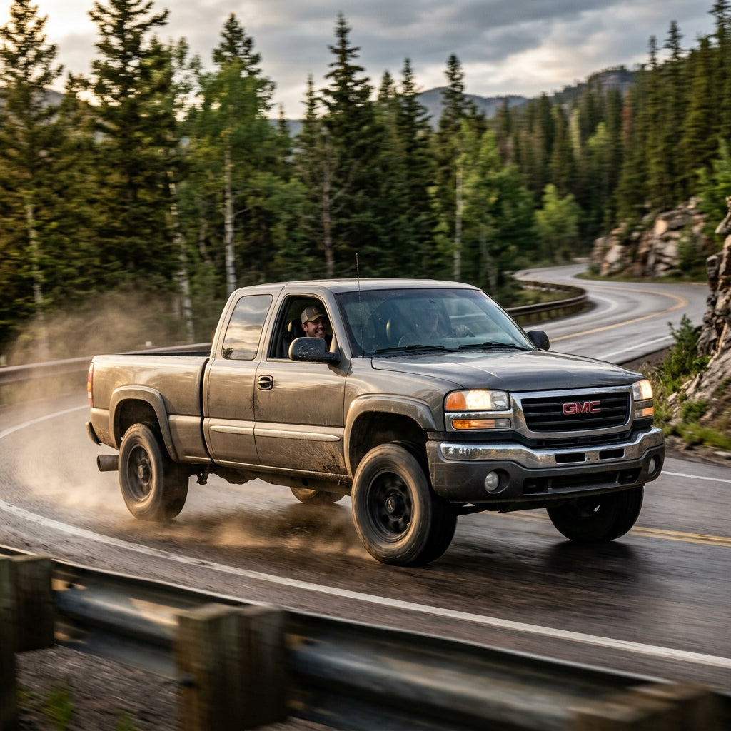 Action Shot: GMC Sierra Driving Fast