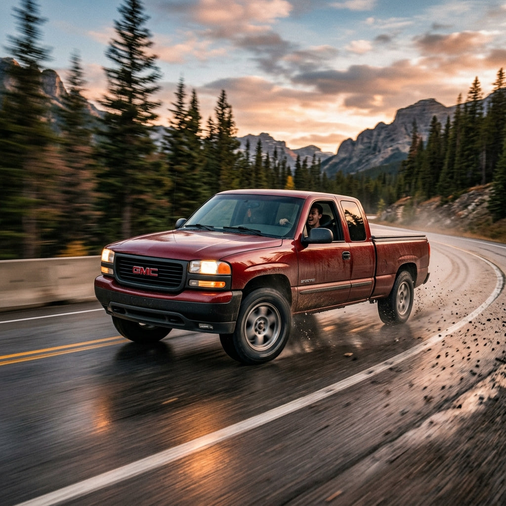 Action Shot: GMC Sierra Driving Fast